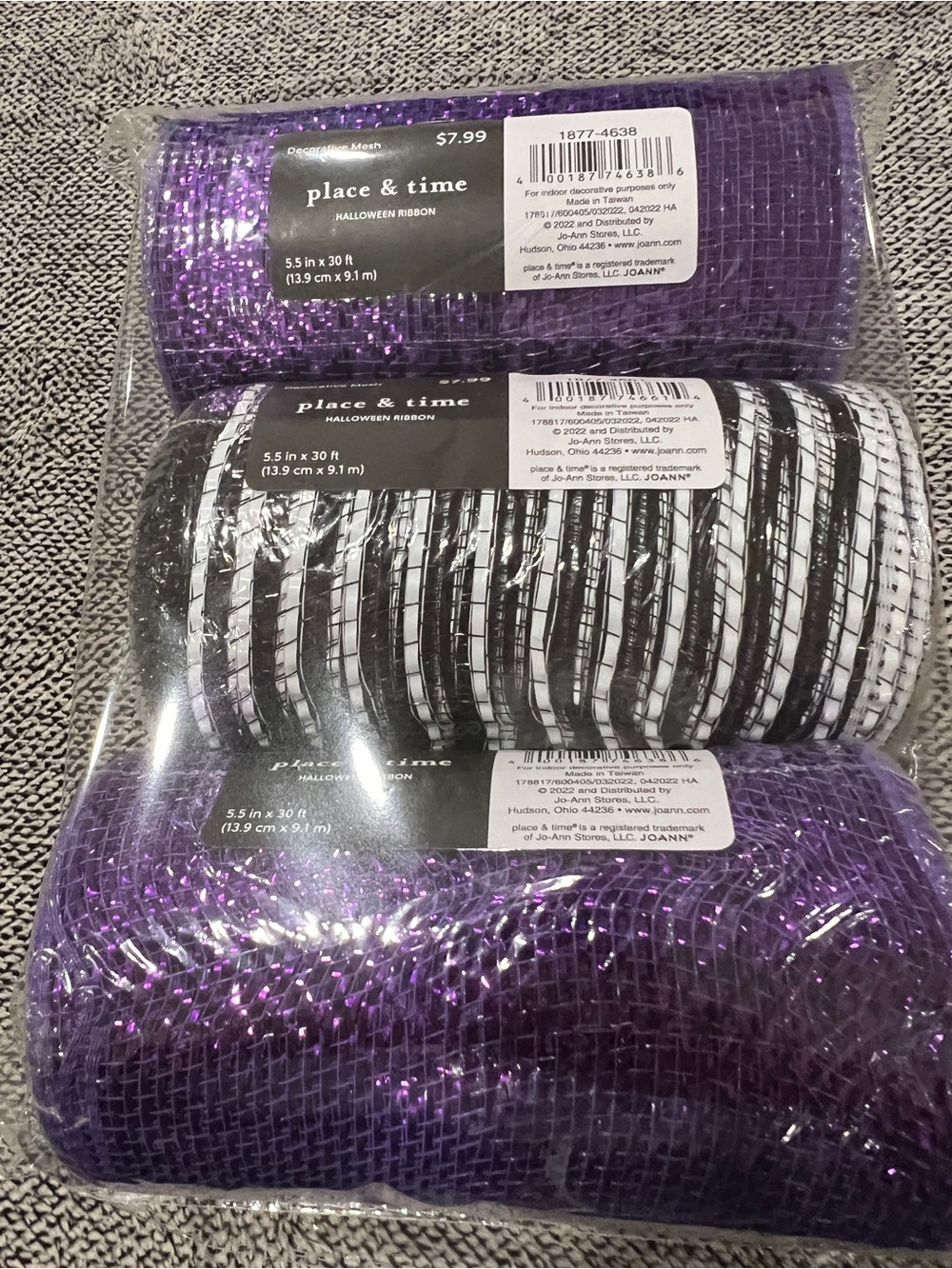 Place & Time Decorative Mesh Halloween Ribbon - Black & Purple